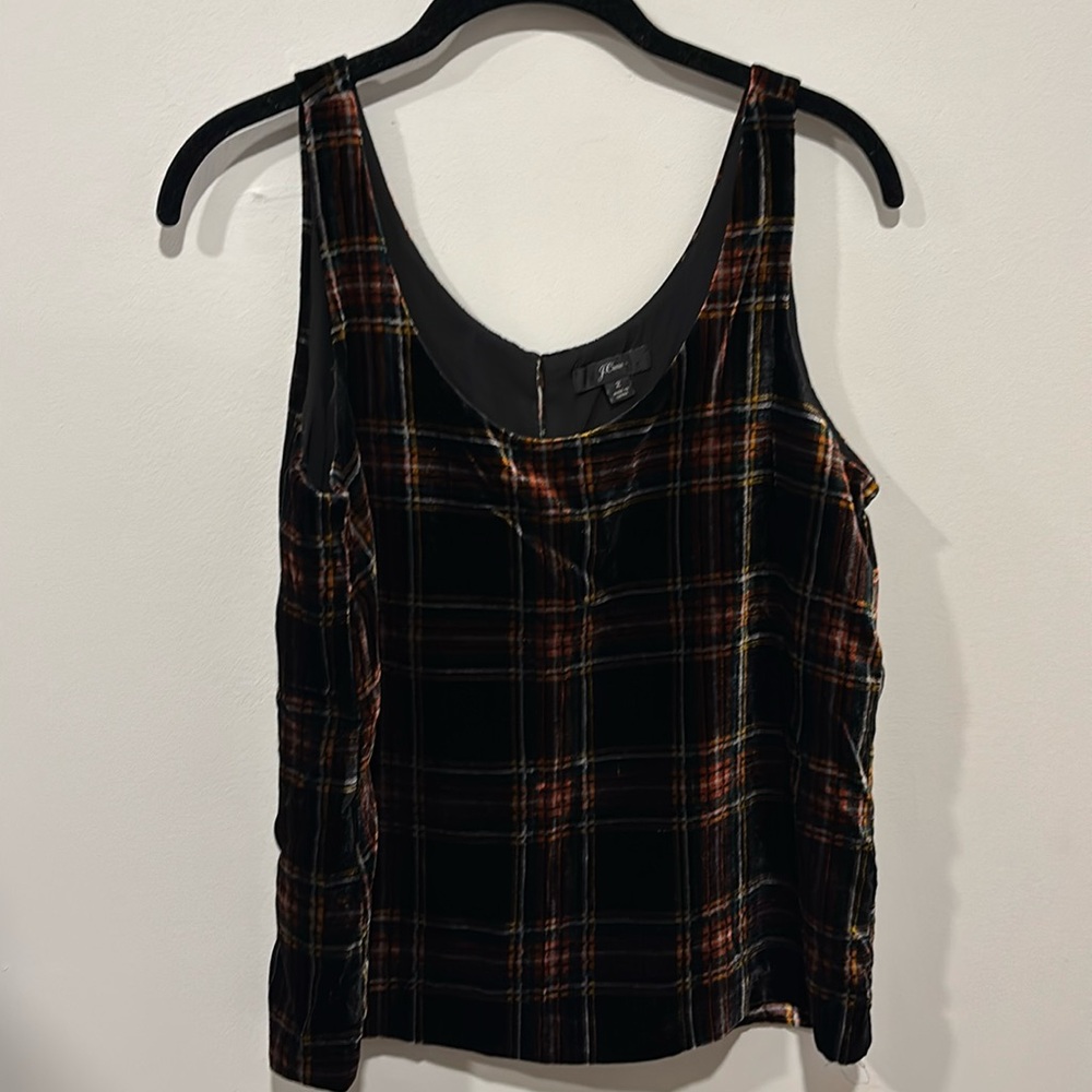 NWOT Neve Worn! J. Crew Velvet Plaid tank/camisole. Size small. Fully lined.
